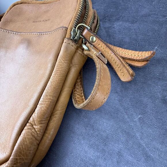 Marta Ponti Genuine Leather Crossbody Small Tan Shoulder Purse Travel Organizer - Picture 7 of 12